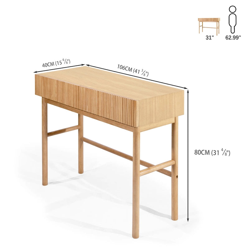 Solid Wood Console Table with 2 Drawers - Natural Brown