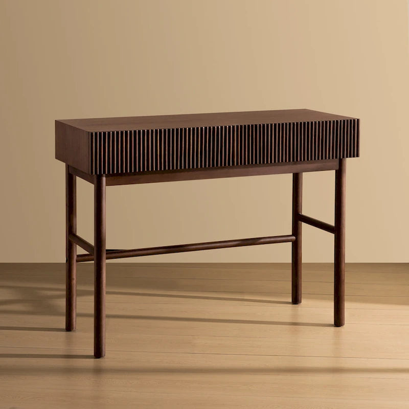 Solid Wood Console Table with 2 Drawers - Natural Brown