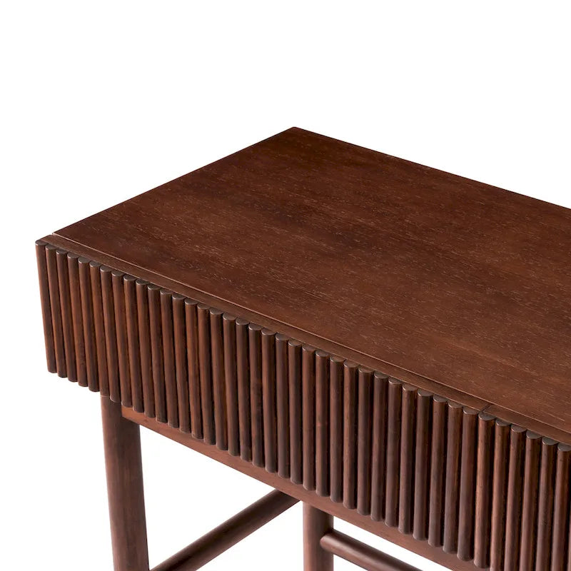 Solid Wood Console Table with 2 Drawers - Natural Brown