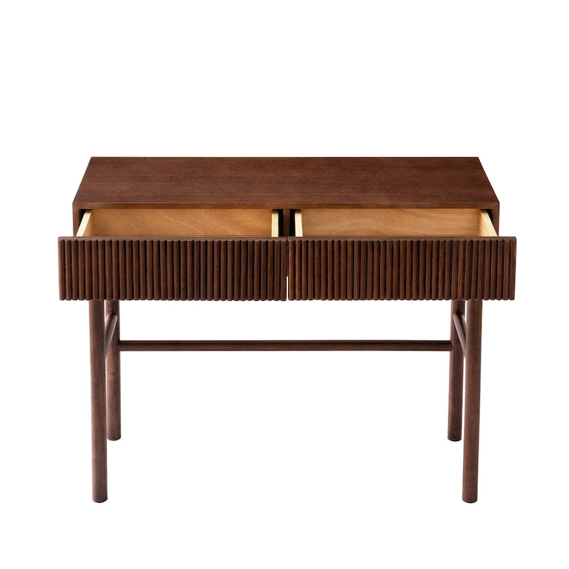Solid Wood Console Table with 2 Drawers - Natural Brown