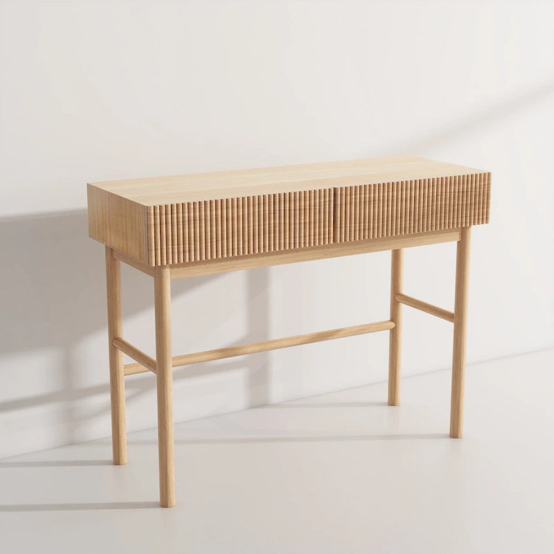 Solid Wood Console Table with 2 Drawers - Natural Brown