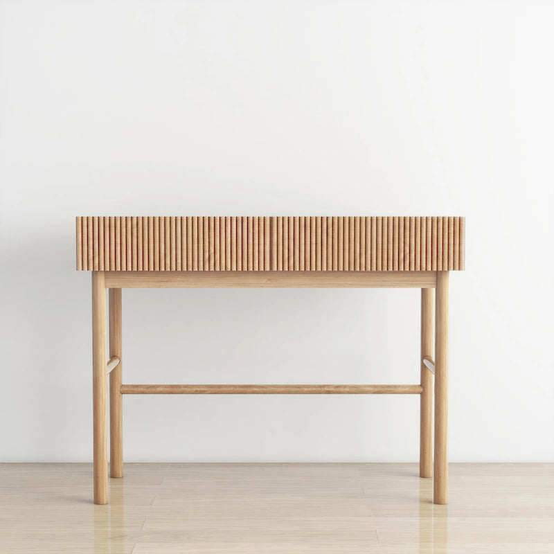 Solid Wood Console Table with 2 Drawers - Natural Brown