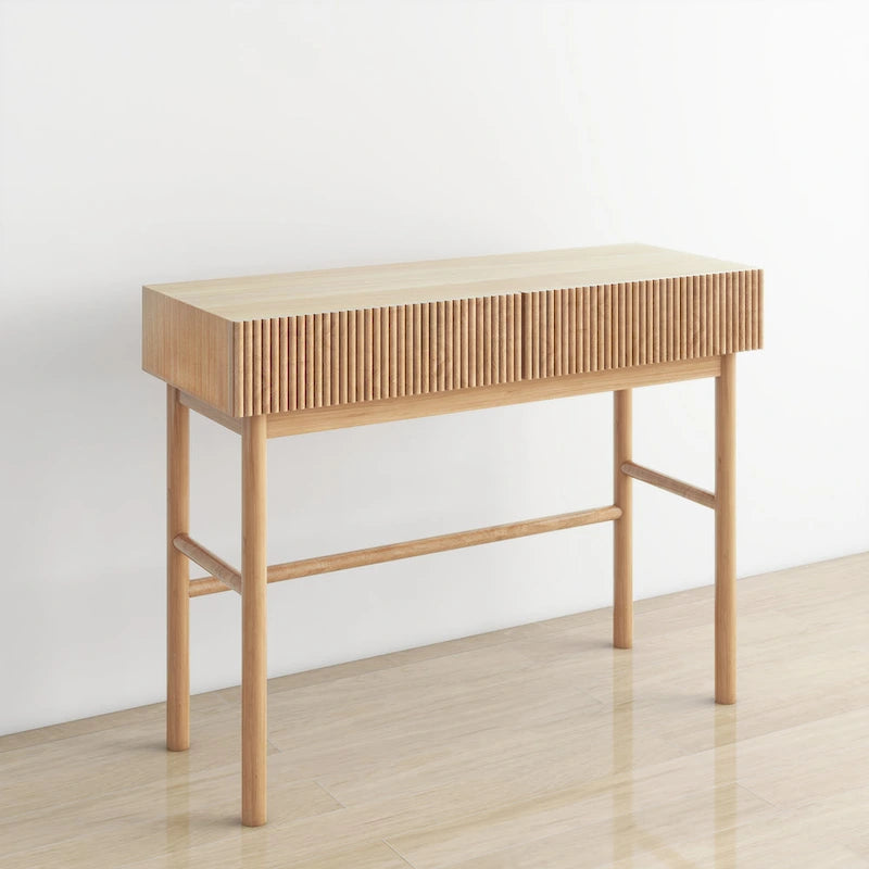 Solid Wood Console Table with 2 Drawers - Natural Brown