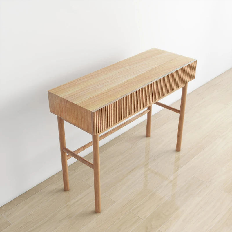 Solid Wood Console Table with 2 Drawers - Natural Brown