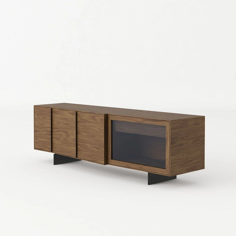 Modrest Glencoe Modern Walnut & Grey Glass Buffet