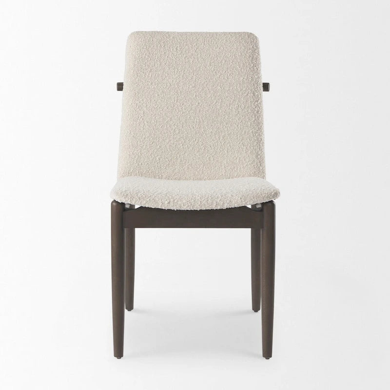Cream Boucle Upholstered Dining Chair with Dark Brown Wood Frame