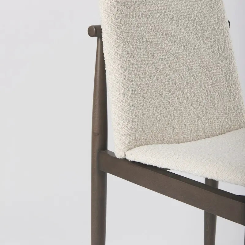 Cream Boucle Upholstered Dining Chair with Dark Brown Wood Frame