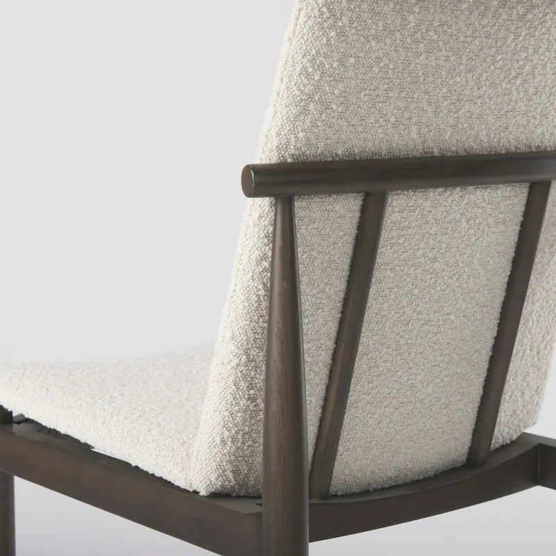 Cream Boucle Upholstered Dining Chair with Dark Brown Wood Frame