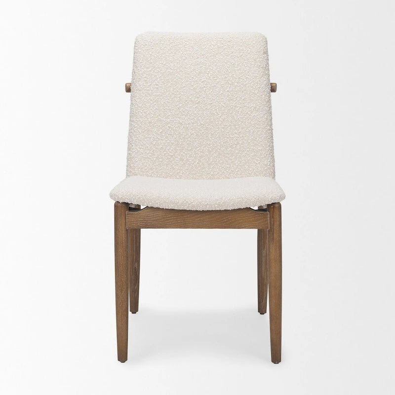 Cream Boucle Upholstered Dining Chair with Dark Brown Wood Frame