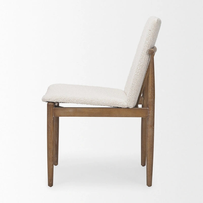 Cream Boucle Upholstered Dining Chair with Dark Brown Wood Frame