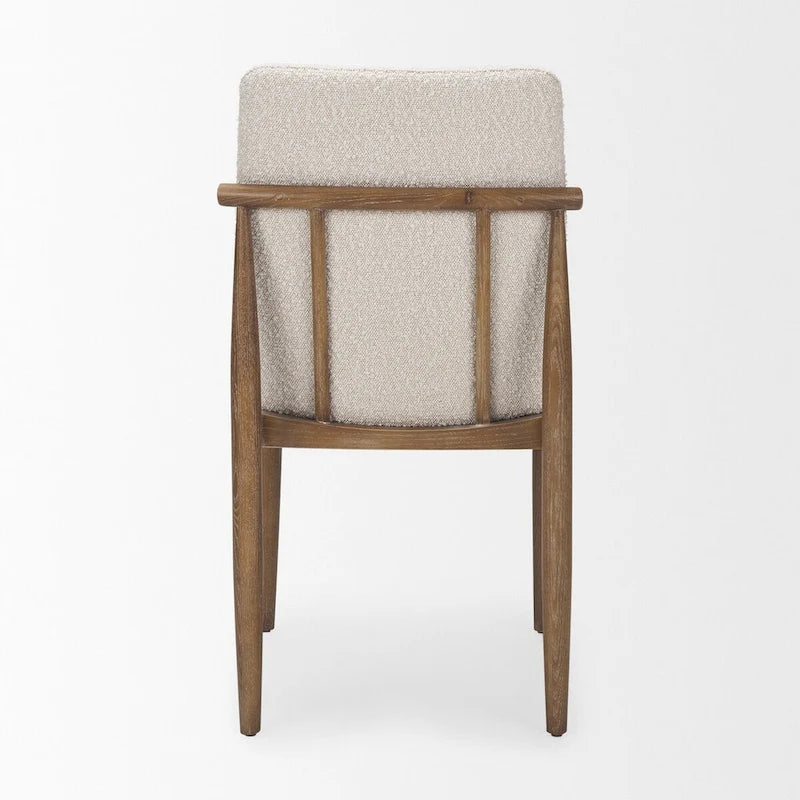 Cream Boucle Upholstered Dining Chair with Dark Brown Wood Frame