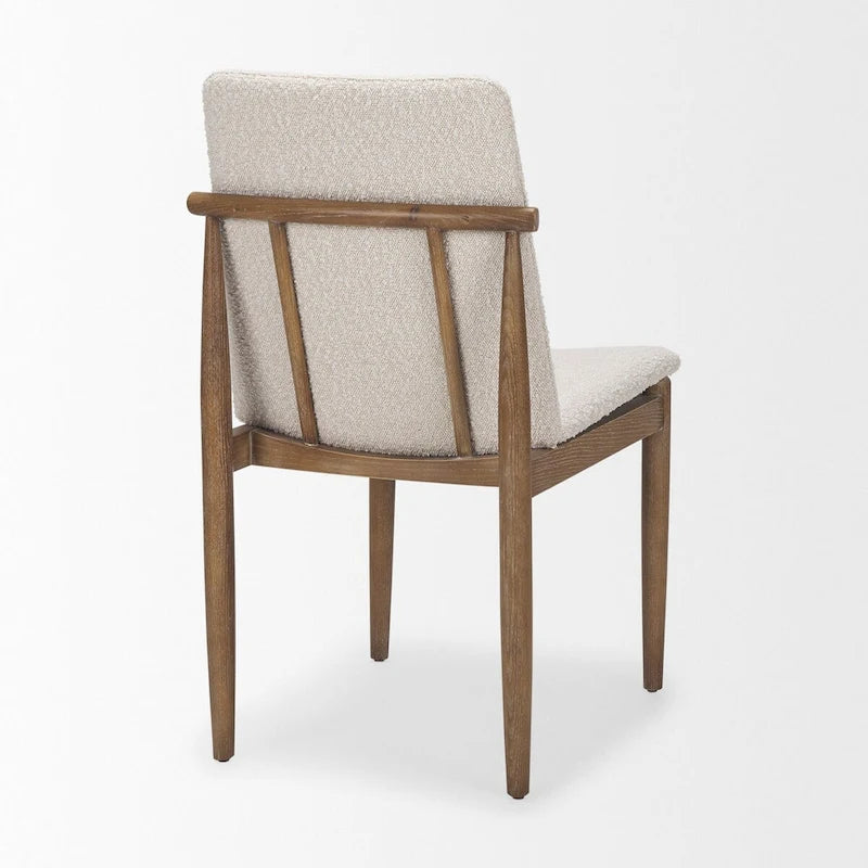 Cream Boucle Upholstered Dining Chair with Dark Brown Wood Frame