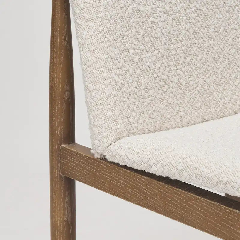 Cream Boucle Upholstered Dining Chair with Dark Brown Wood Frame