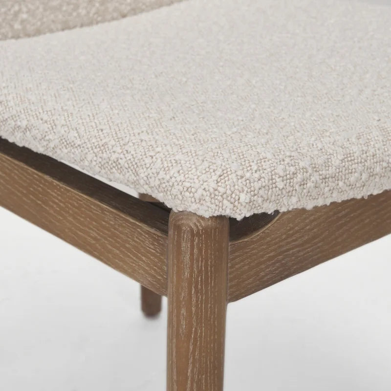 Cream Boucle Upholstered Dining Chair with Dark Brown Wood Frame