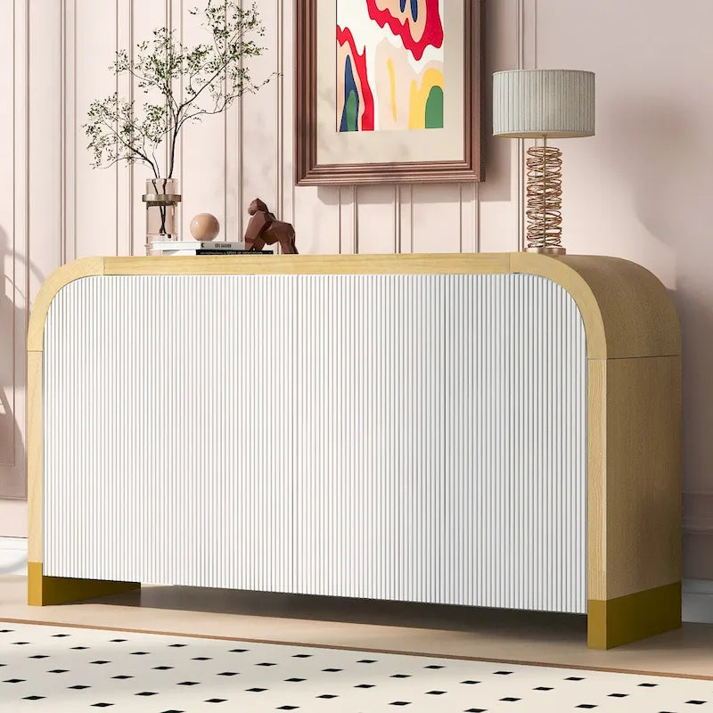 60 Curved Corner Cabinet Sideboard with Adjustable Shelves