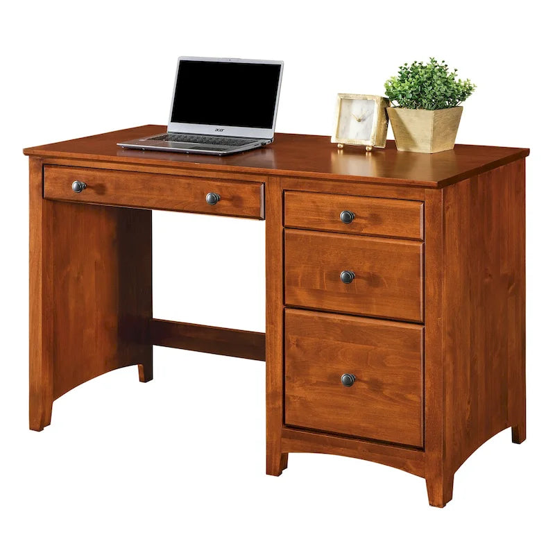 Solid Wood Desk with 4 Drawers - Natural Finish