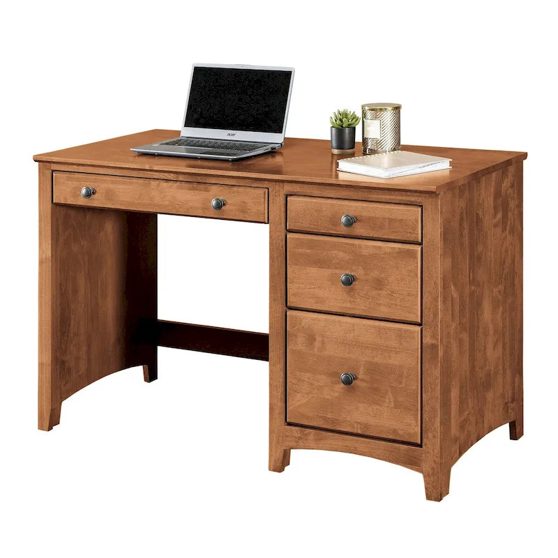 Solid Wood Desk with 4 Drawers - Natural Finish