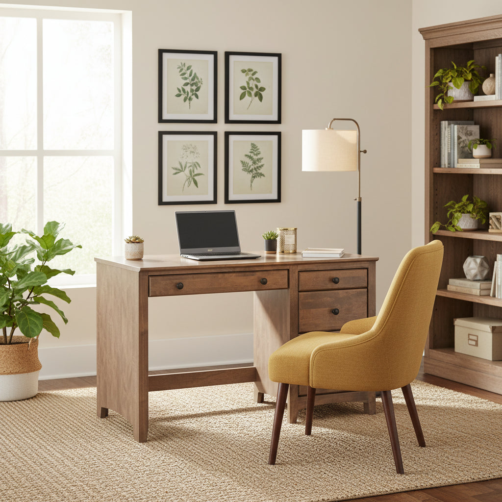Solid Wood Desk with 4 Drawers - Natural Finish