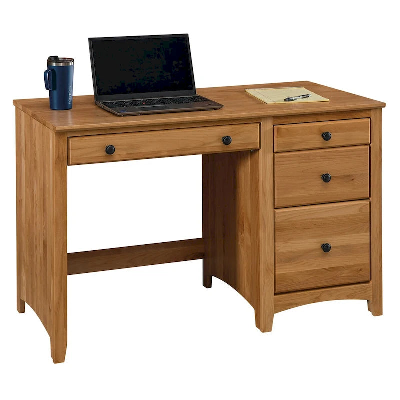 Solid Wood Desk with 4 Drawers - Natural Finish