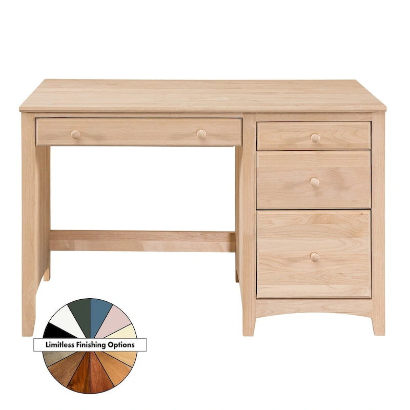 Solid Wood Desk with 4 Drawers - Natural Finish