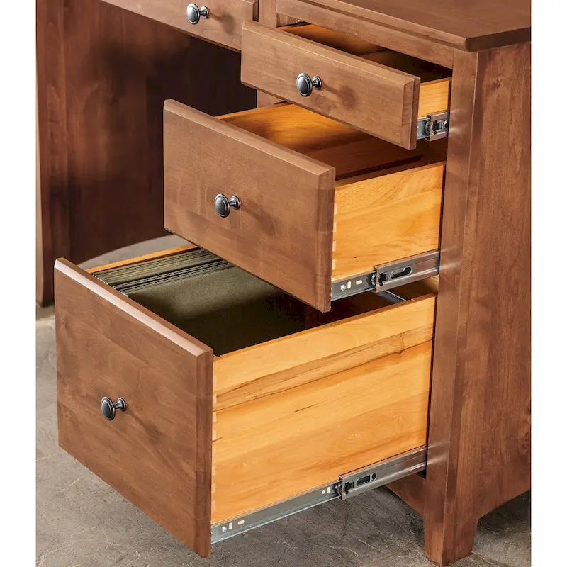 Solid Wood Desk with 4 Drawers - Natural Finish