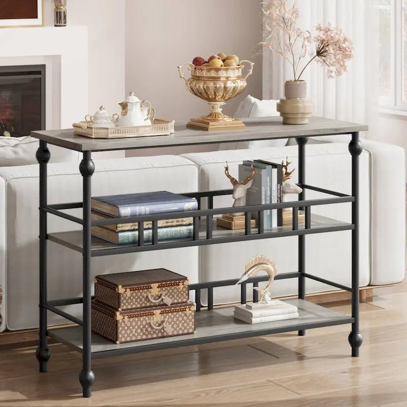 3-Tier Narrow Console Table - Wood Grain - Entryway