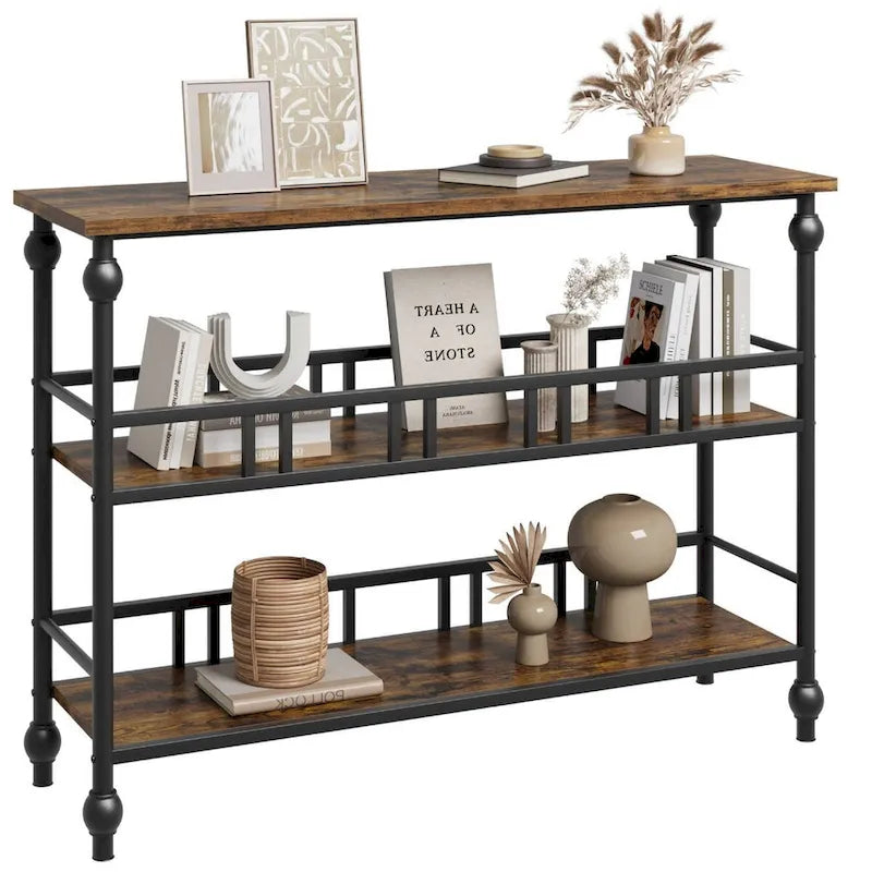 3-Tier Narrow Console Table - Wood Grain - Entryway