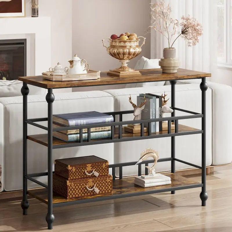 3-Tier Narrow Console Table - Wood Grain - Entryway