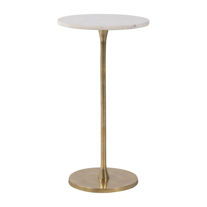 Round Marble Top Side Table - White/Gold - 24" H