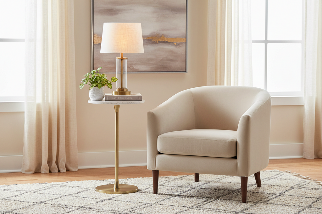 Round Marble Top Side Table - White/Gold - 24" H