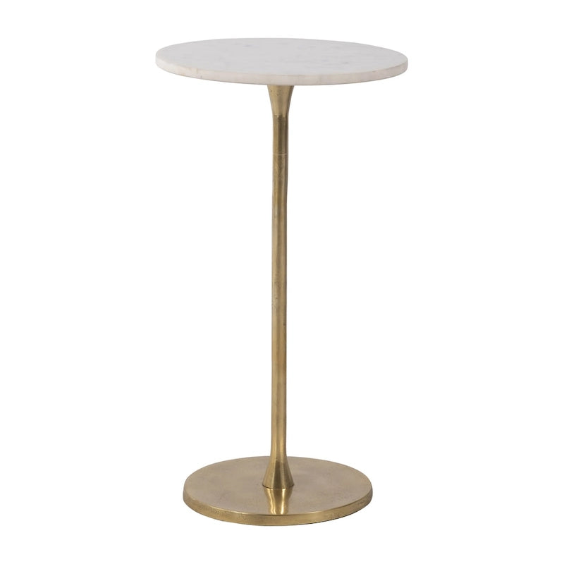 Round Marble Top Side Table - White/Gold - 24" H