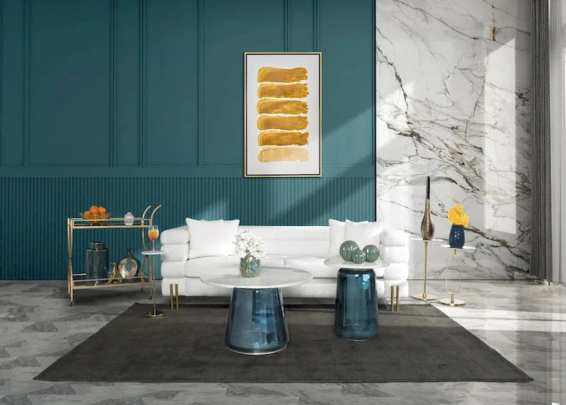 Round Marble Top Side Table - White/Gold - 24" H