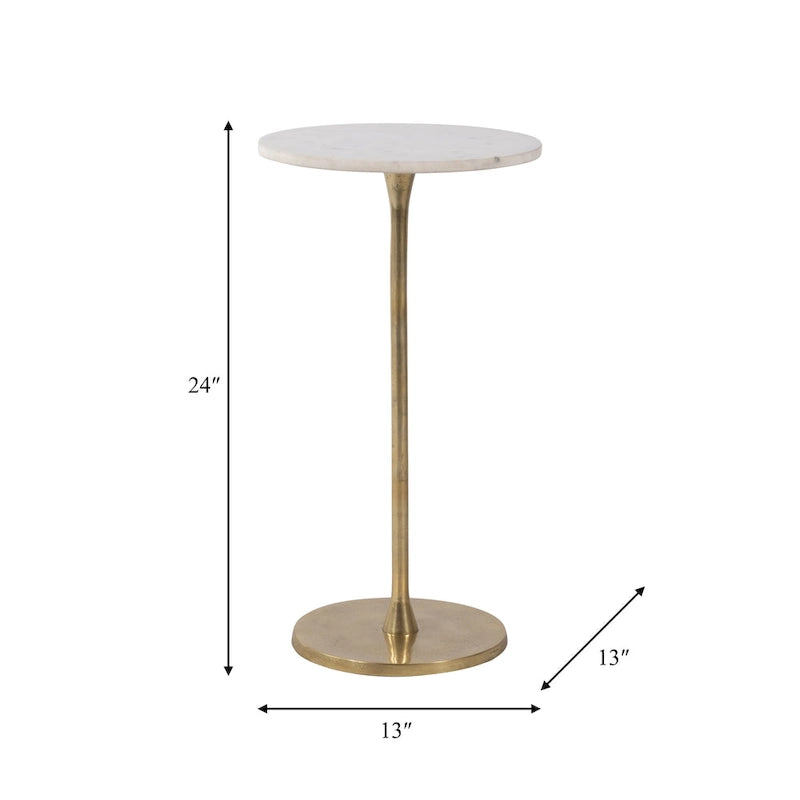 Round Marble Top Side Table - White/Gold - 24" H