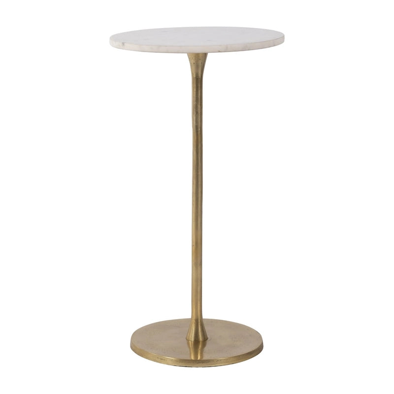 Round Marble Top Side Table - White/Gold - 24" H