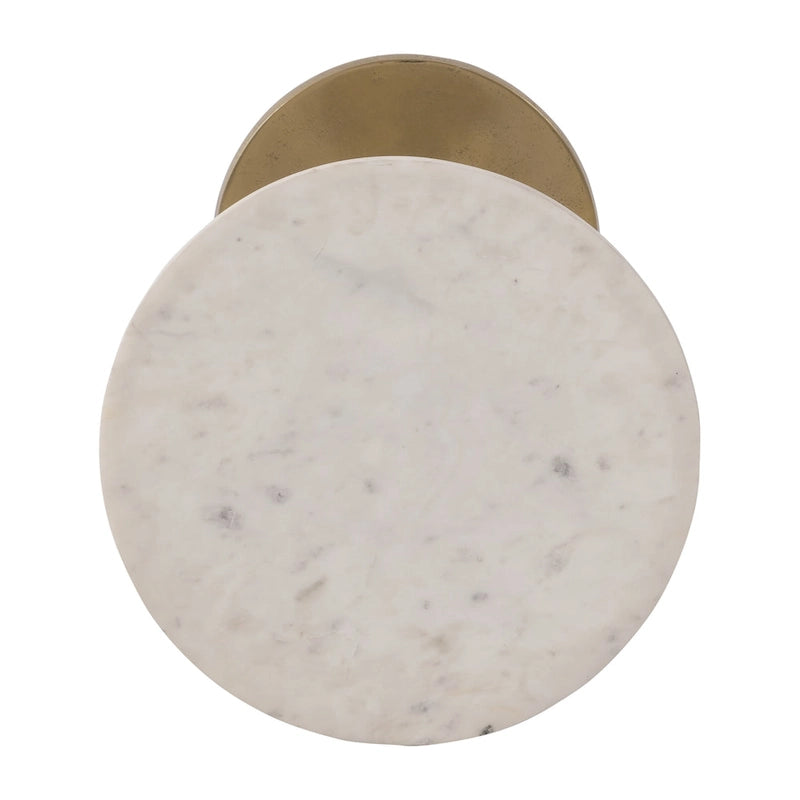 Round Marble Top Side Table - White/Gold - 24" H