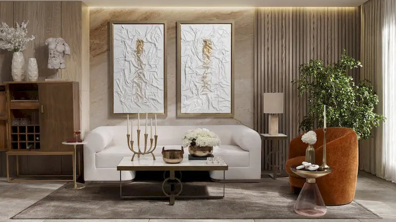 Round Marble Top Side Table - White/Gold - 24" H