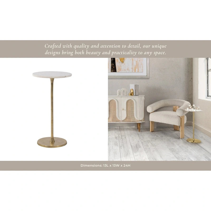 Round Marble Top Side Table - White/Gold - 24" H