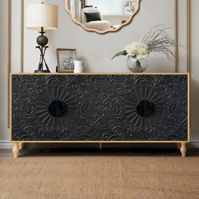 Carved Symmetrical Design Door Frame for TV Stand Table