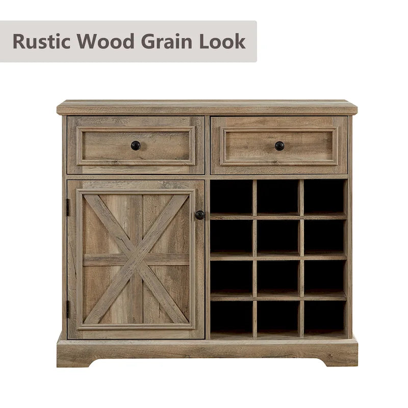 Barn Door Buffet Bar Cabinet With Drawers And Storage Shelves
