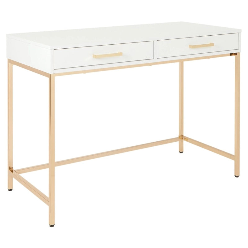 Alios Desk with White Gloss Finish and Gold Base