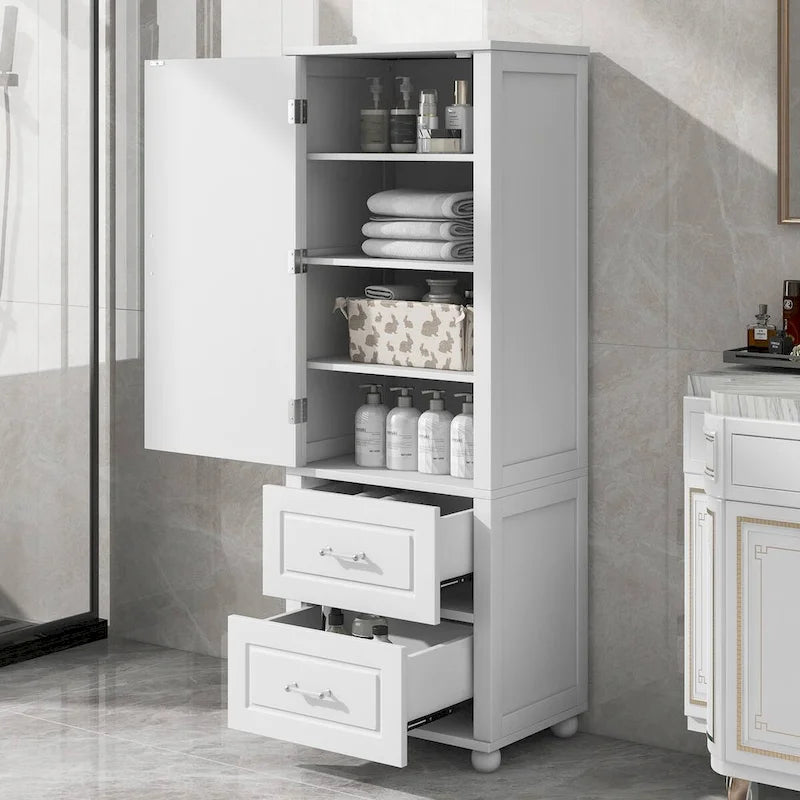 Freestanding Tall Bathroom Storage Cabinet with Door, 2 Drawers and Adjustable Shelf