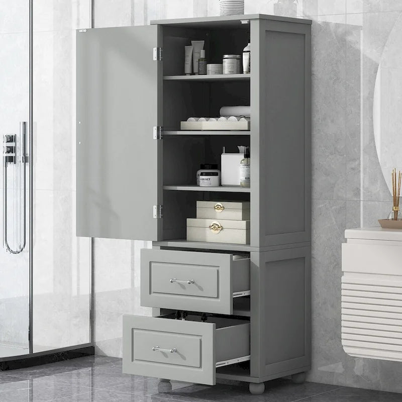 Tall Bathroom Storage Cabinet with 2 Drawers - White Freestanding