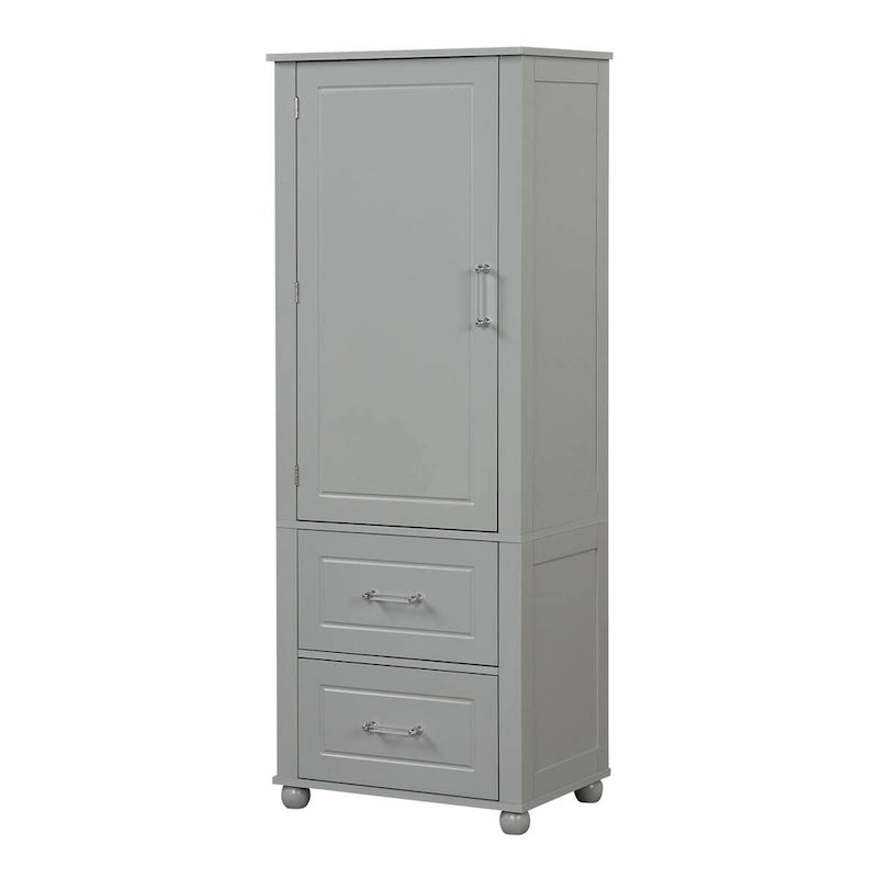 Tall Bathroom Storage Cabinet with 2 Drawers - White Freestanding