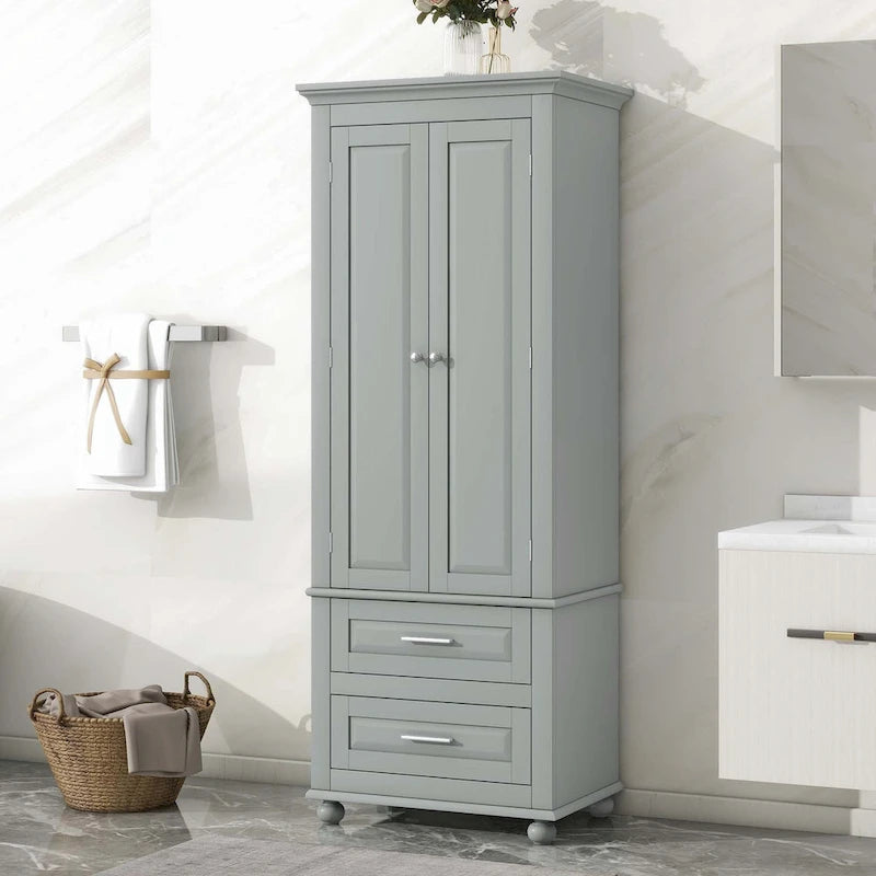 Bathroom Tall Storage Cabinet with Two Drawers