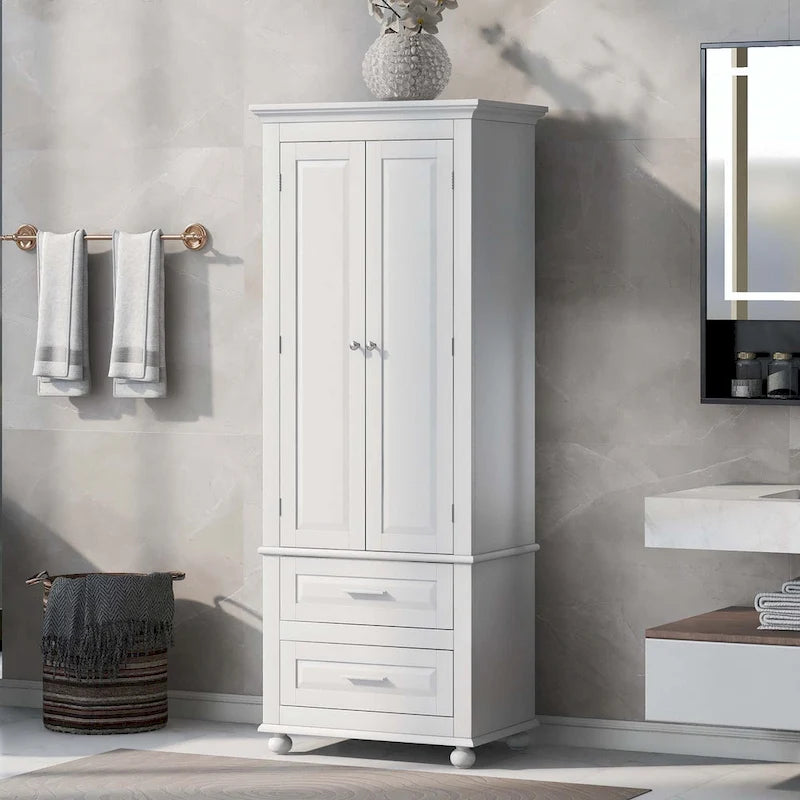 Bathroom Tall Storage Cabinet with Two Drawers