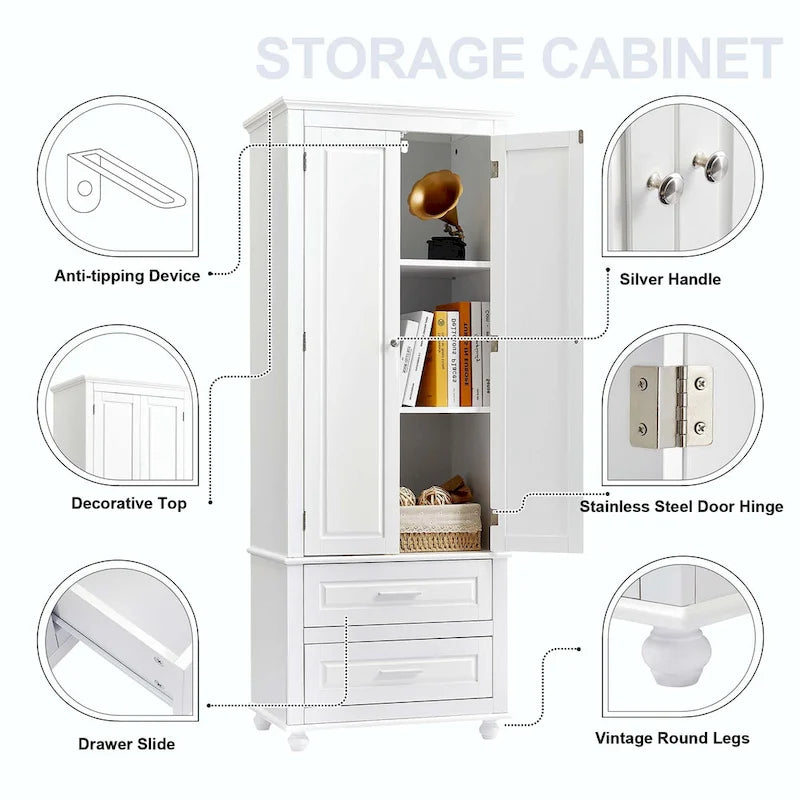 Bathroom Tall Storage Cabinet with Two Drawers