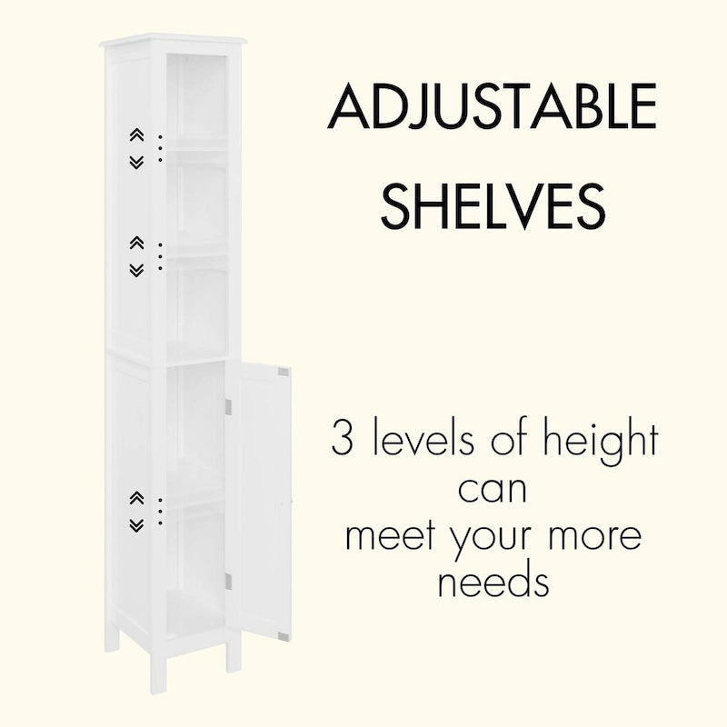 67 Tall Bathroom Storage Cabinet with Adjustable Shelves 1 Doors Freestanding Cabinet with Anti-Tip Open compartments in White