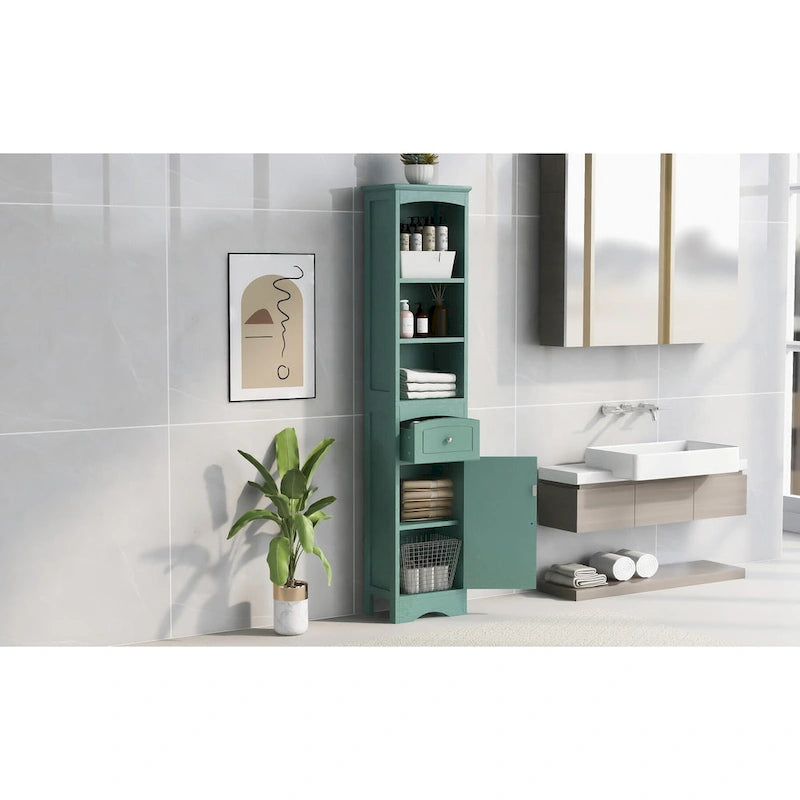 Tall Bathroom Cabinet, Freestanding Storage Cabinet with Drawer, MDF Board, Adjustable Shelf