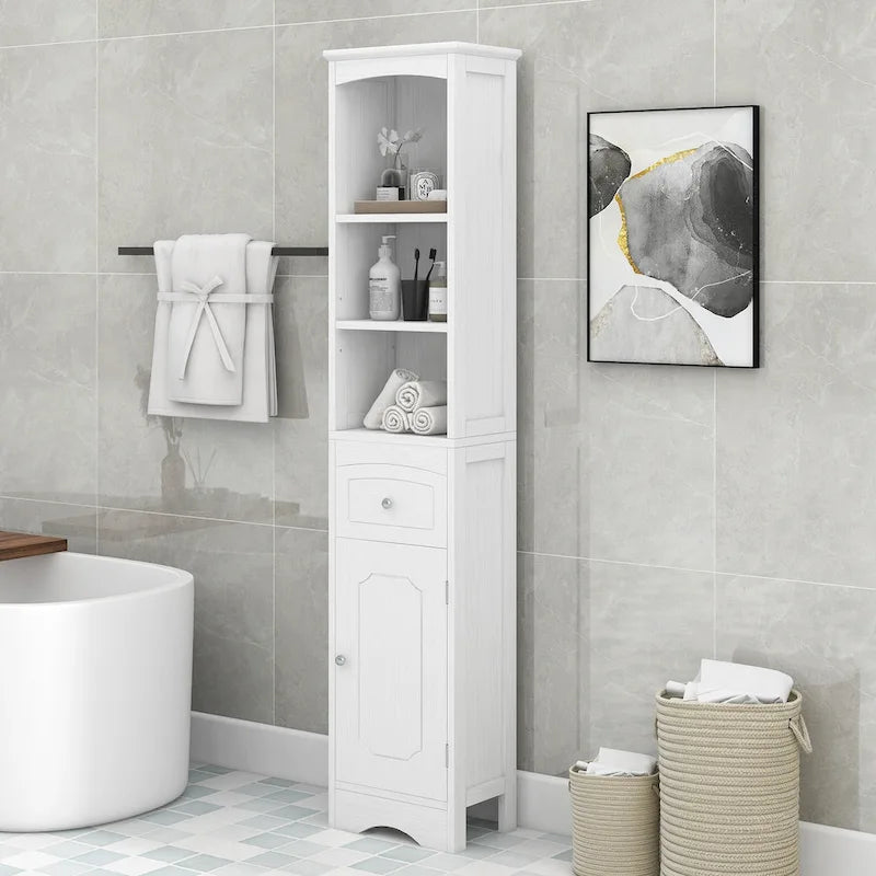 Tall Bathroom Cabinet, Freestanding Storage Cabinet with Drawer, MDF Board, Adjustable Shelf