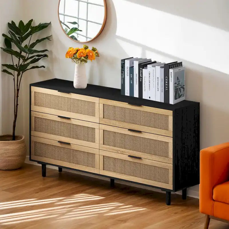 6 Rattan Drawers Storage Cabinet